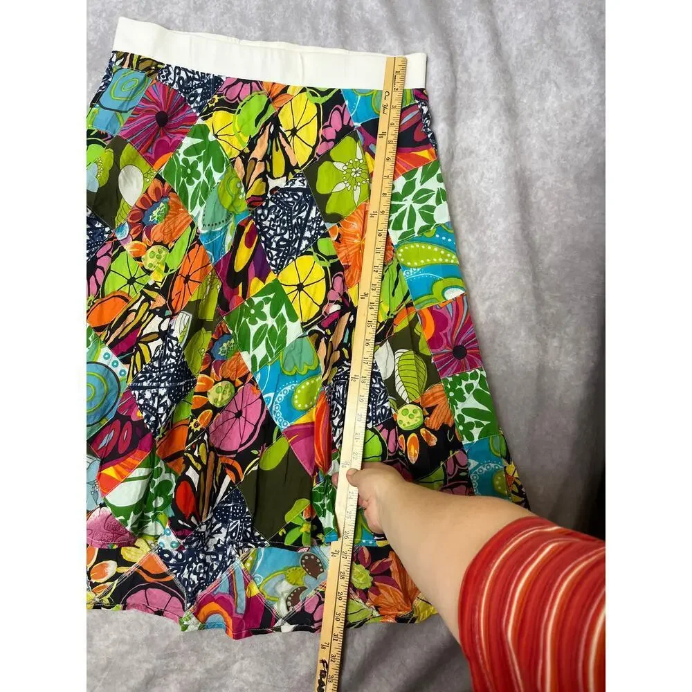 VTG Mimi Maternity Patchwork Colorful Whimsy Boho Midi Skirt sz L Phoebe Buffay - Picture 8 of 8
